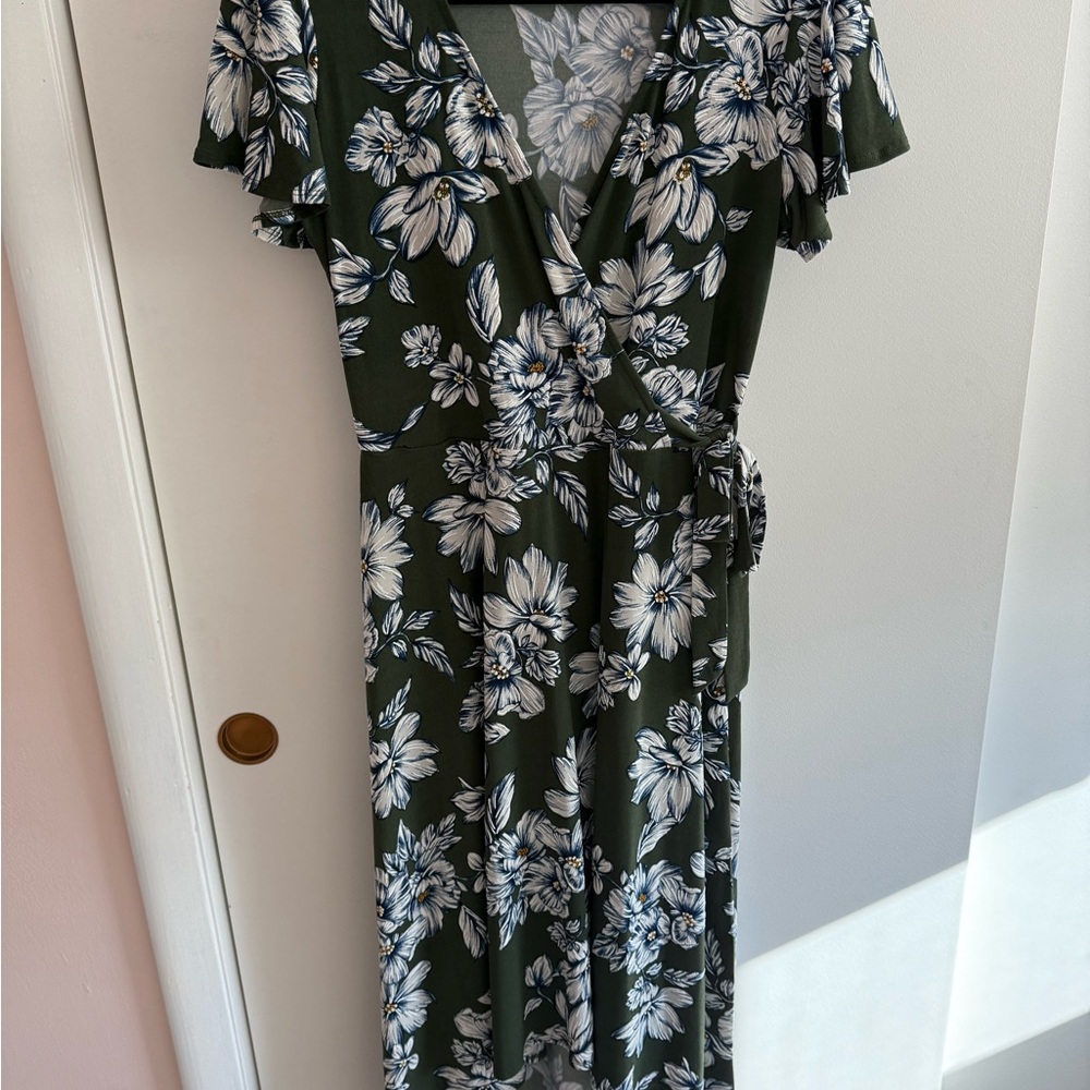 Floral Wrap Dress in Green and White